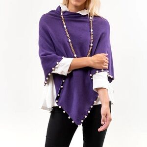 Liza Byrd Purple Peyton Pearl Trim Poncho Sweater